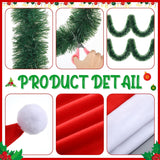 Skeleton Plush Santa Hats With 158 Inches Christmas Norfolk Pine Garland Skeleton Accessories(12 Ft)