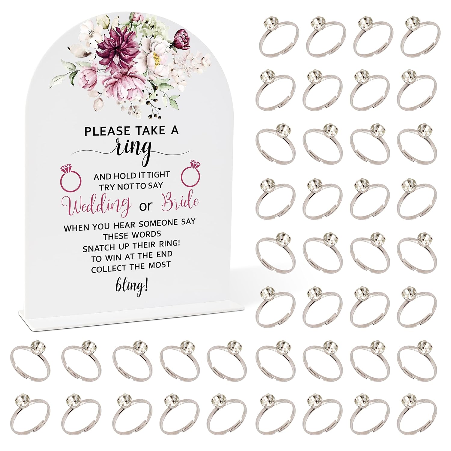 Flowers Bridal Shower Decorations, Wedding Shower Games, Popular Bridal Shower Game, Put A Ring On It Game, 1 Sign And 50 Rings(Dsxn05)