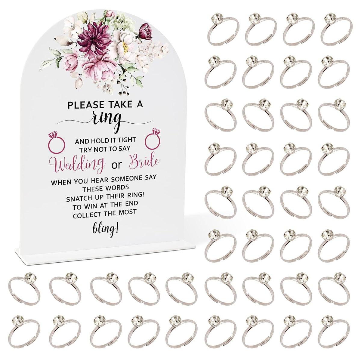 Flowers Bridal Shower Decorations, Wedding Shower Games, Popular Bridal Shower Game, Put A Ring On It Game, 1 Sign And 50 Rings(Dsxn05)