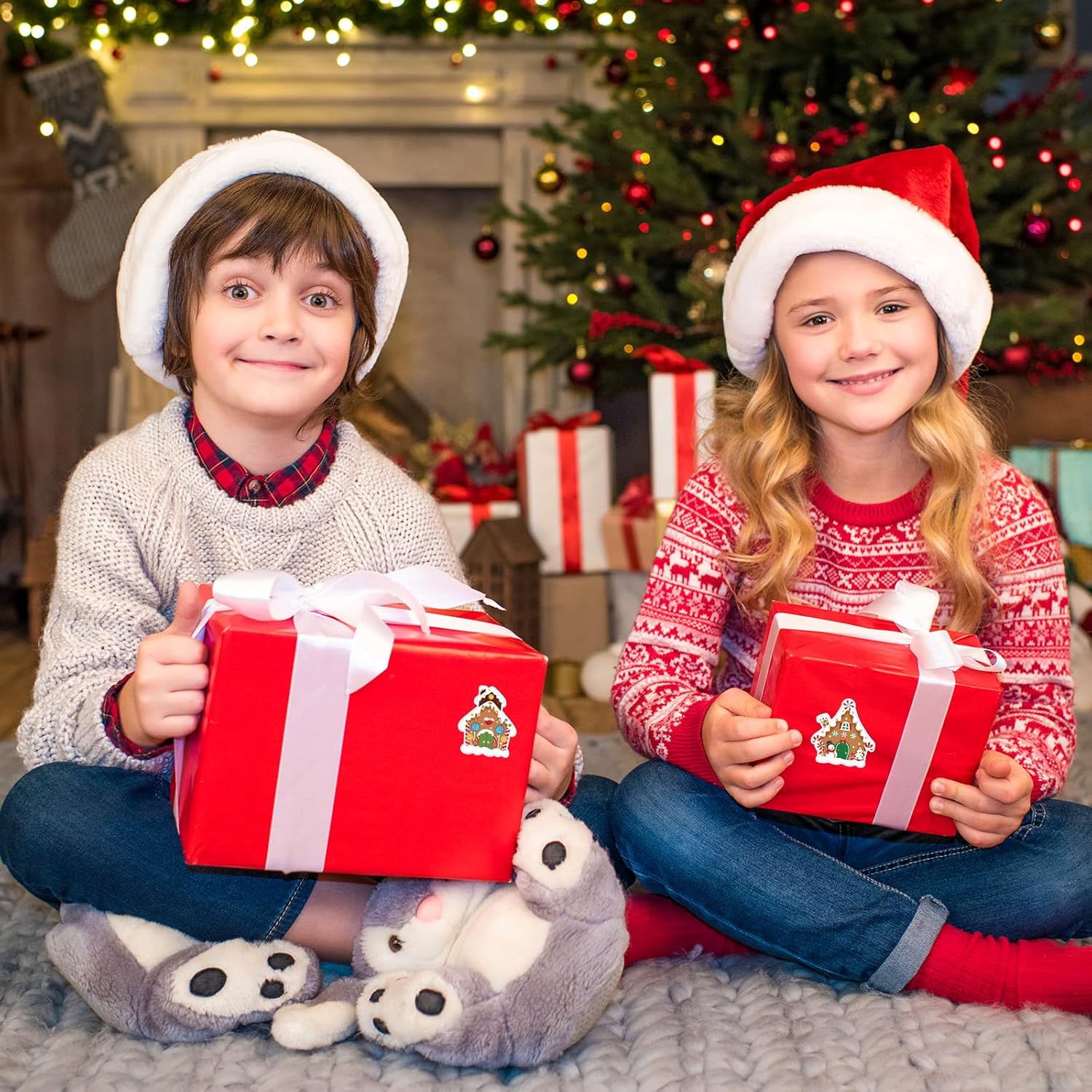 Small Christmas Stickers Gingerbread Candy House Decals, 240 Self-Adhesive Christmas Envelope Labels Stickers, Funny Cartoon Xmas Seal Stickers For Gift Greeting Card Party Supplies Kids Holiday Decor