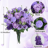 Purple Flowers Artificial With Rose Hyacinths Realistic Spring Flowers Indoor Bridal Bouquet Purple Silk Flower Arrangements For Kitchen Table Centerpieces Wedding Party Decor