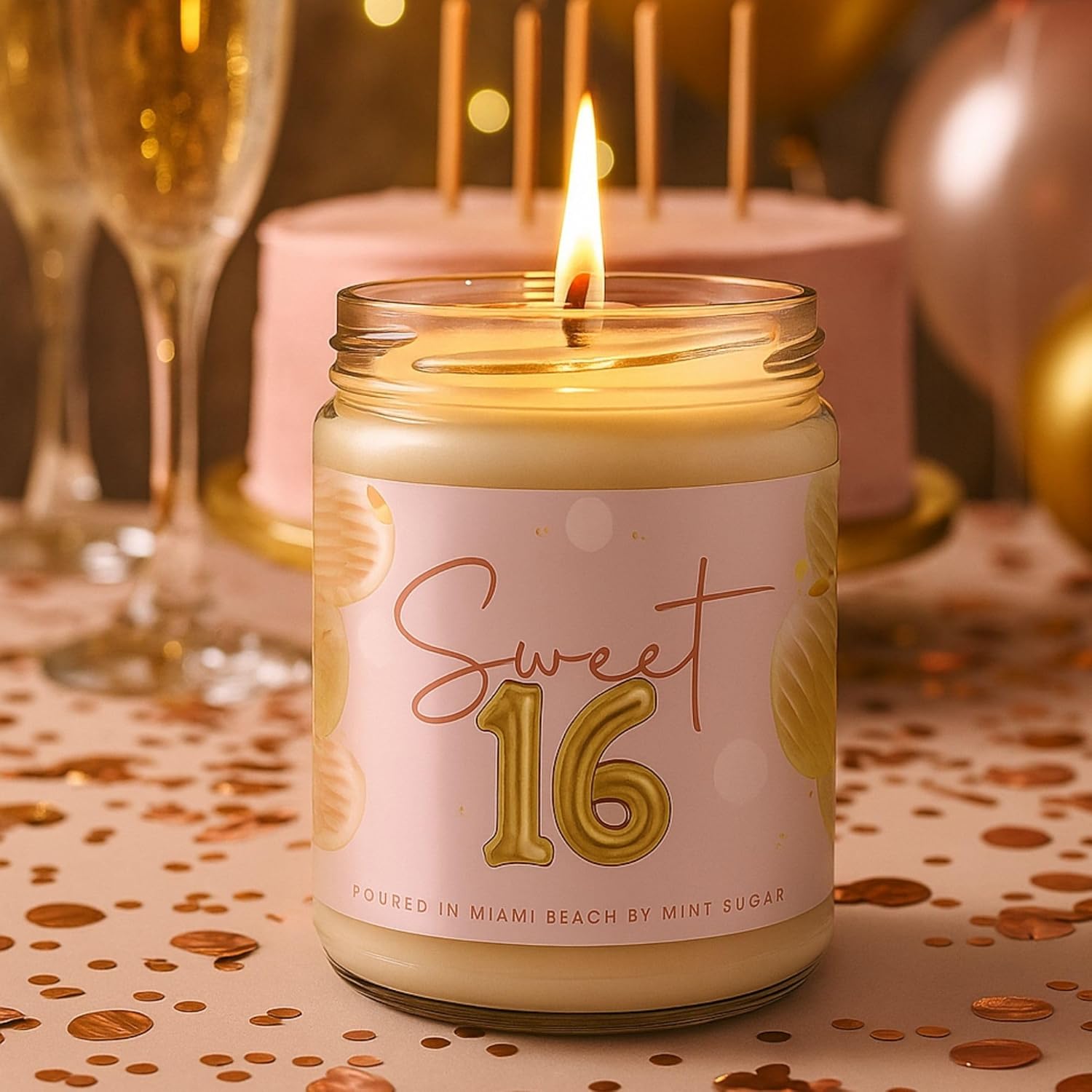 16Th Birthday Candle - Sweet 16 Candles - 16Th Birthday Gifts For Girls - Made In Usa 9 Oz Scented Birthday Cake Candle By Mint Sugar Candle Co - 16 Year Old Girl Birthday Gift Ideas