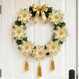 Glitter Poinsettia For Christmas Tree, 12 Pcs Artificial Christmas Flowers With Clips Stems Xmas Tree Ornaments For Wedding Party Wreath Decoration (New Gold)