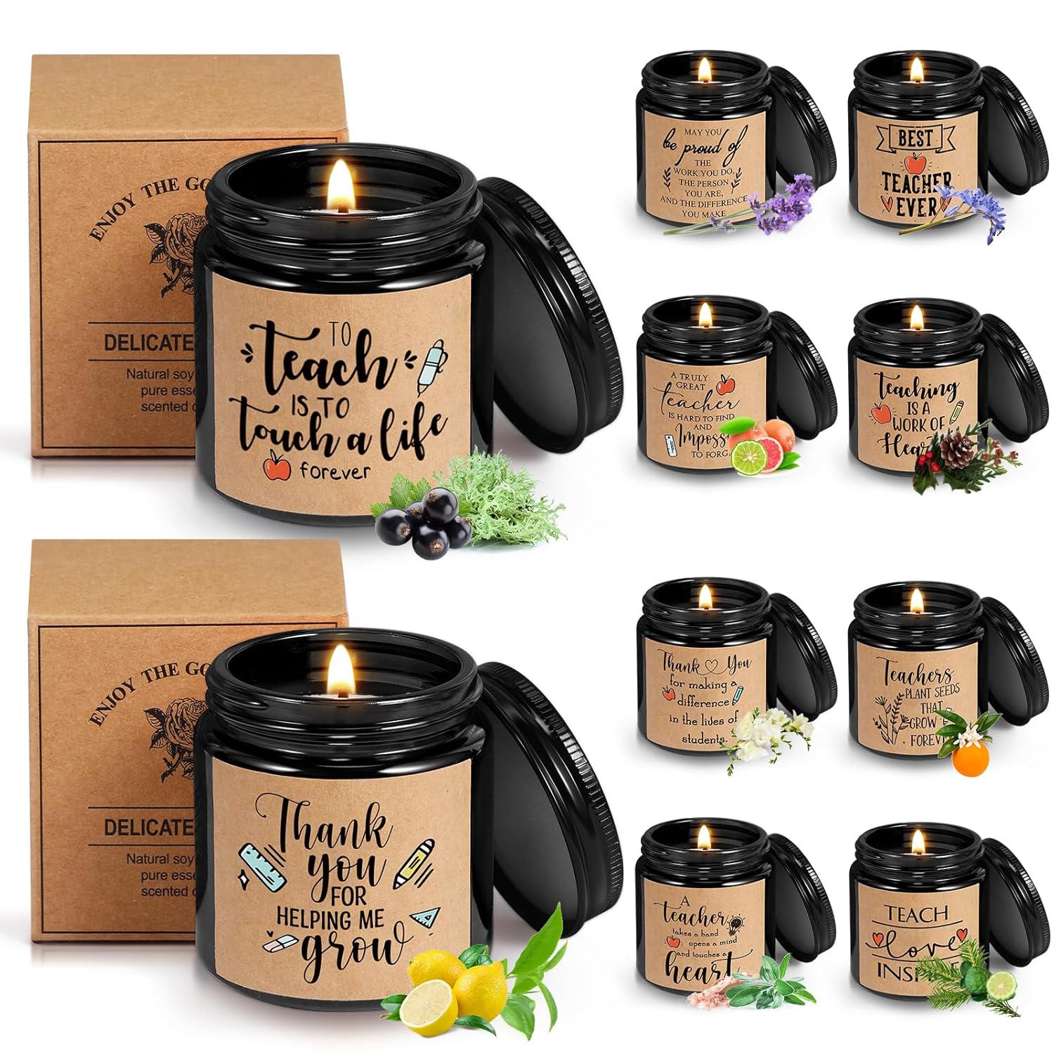 10 Pcs Valentines Teacher Appreciation Gifts In Bulk 3.5 Oz Best Teacher Candle May You Be Proud Of The Work Thank You Gifts For Teachers Women Holiday Favros, 10 Fragrances(Black)