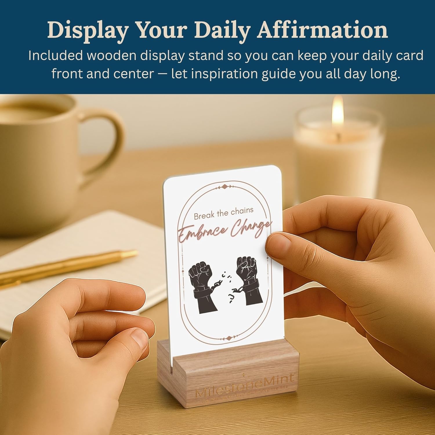 Daily Affirmation Cards, 50 Positive Affirmation Cards Double Sided, Sobriety And Recovery Daily Mindset Prompts, Includes Sobriety Coin & Wooden Card Stand, Perfect Recovery Gift