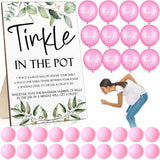 71 Baby Shower Game Sign Wooden Baby Shower Tinkle In The Pot Game Sign Gender Reveal Party Favors 20 Table Tennis Balls 50 Balloon Latex Balloon(Pink)