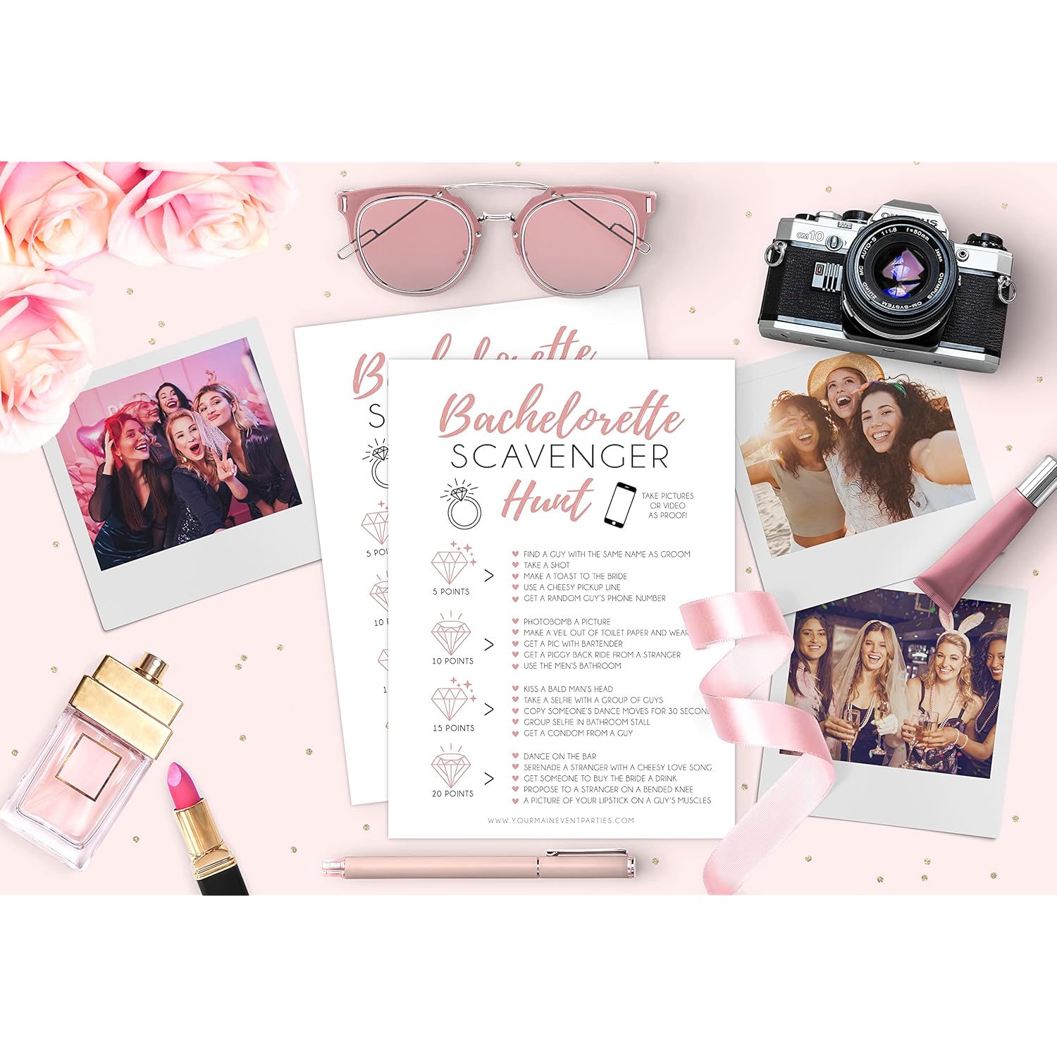 25 White Bachelorette Scavenger Hunt Party Games, Drinking Game And Dares, Fun Novelty Cards For Girls Night Out