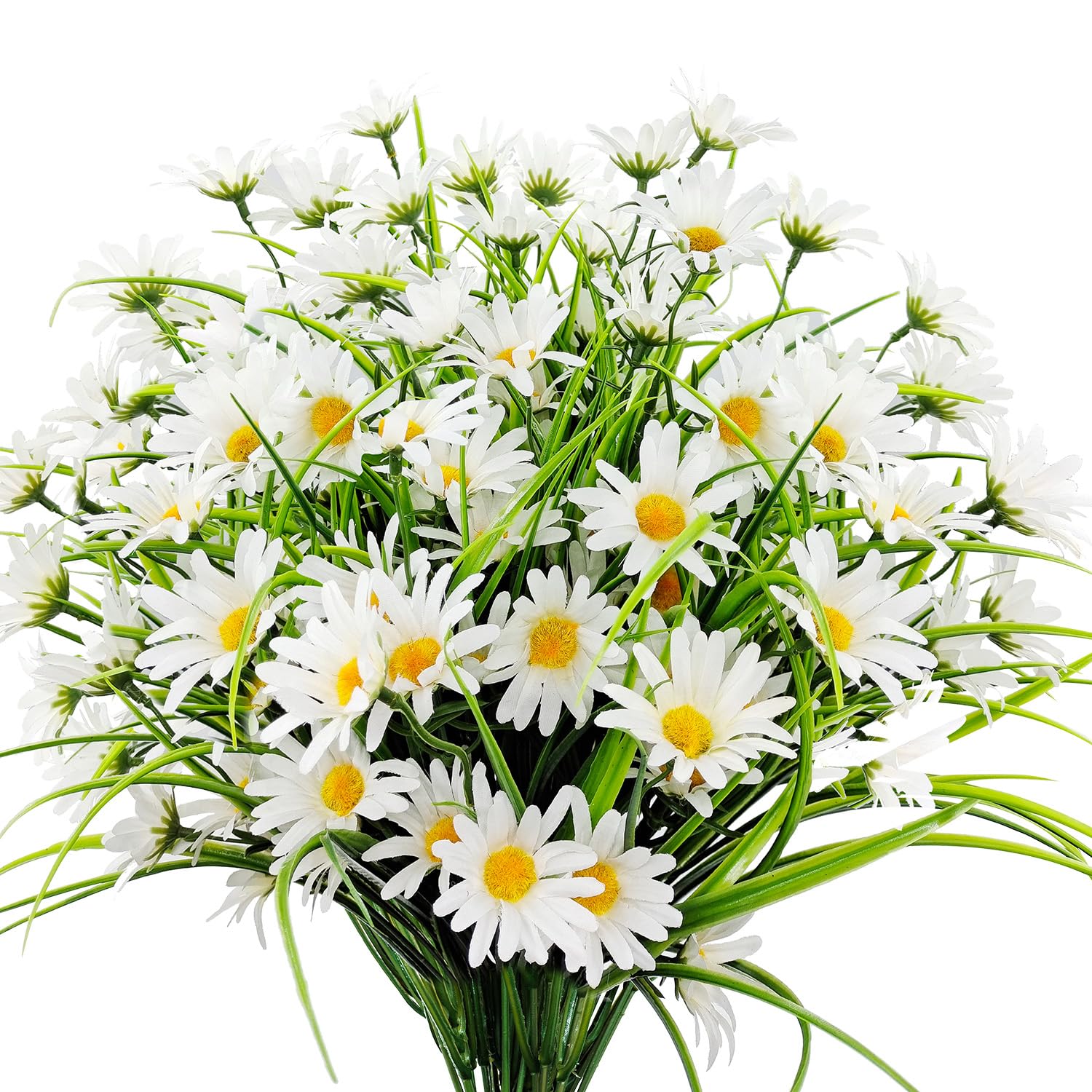 4 Bundles Artificial Silk Daisy Flowers Fake Daisies Plastics Plants Flower Faux Wildflowers Outdoor Uv Resistant For Home Decor Indoor Outside Porch Patio Garden Planters Decoration (White)