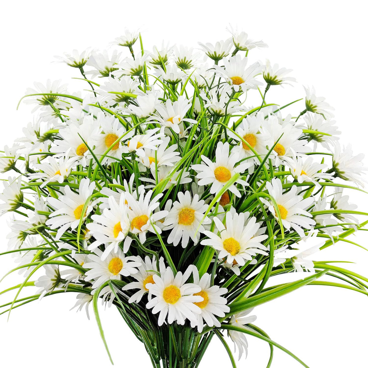 4 Bundles Artificial Silk Daisy Flowers Fake Daisies Plastics Plants Flower Faux Wildflowers Outdoor Uv Resistant For Home Decor Indoor Outside Porch Patio Garden Planters Decoration (White)