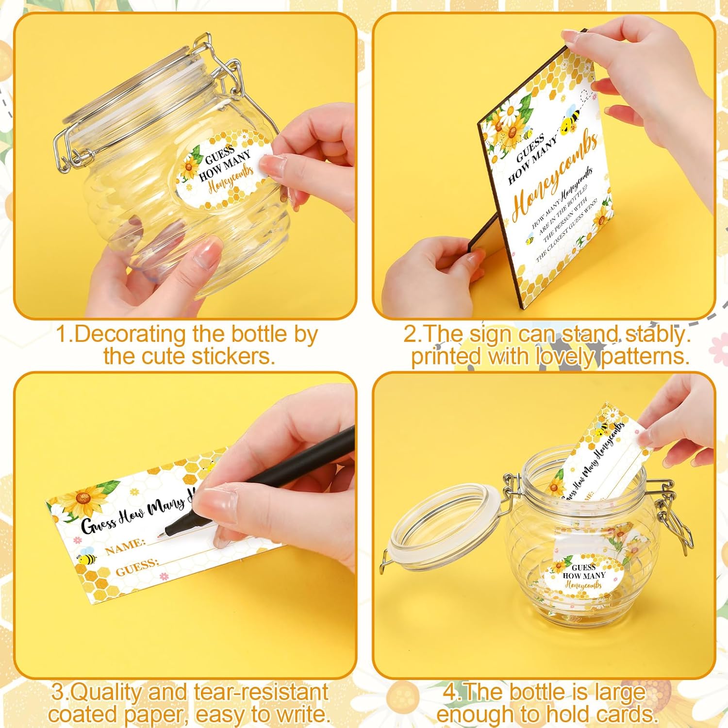 76 Pcs Bee Baby Shower Games Include Guess How Many Honeycombs Wood Sign And 60 Guessing Cards 12 Pens 2 Cute Stickers 1 Honey Jar For Baby Shower Birthday Guests Gender Reveal Party Favors