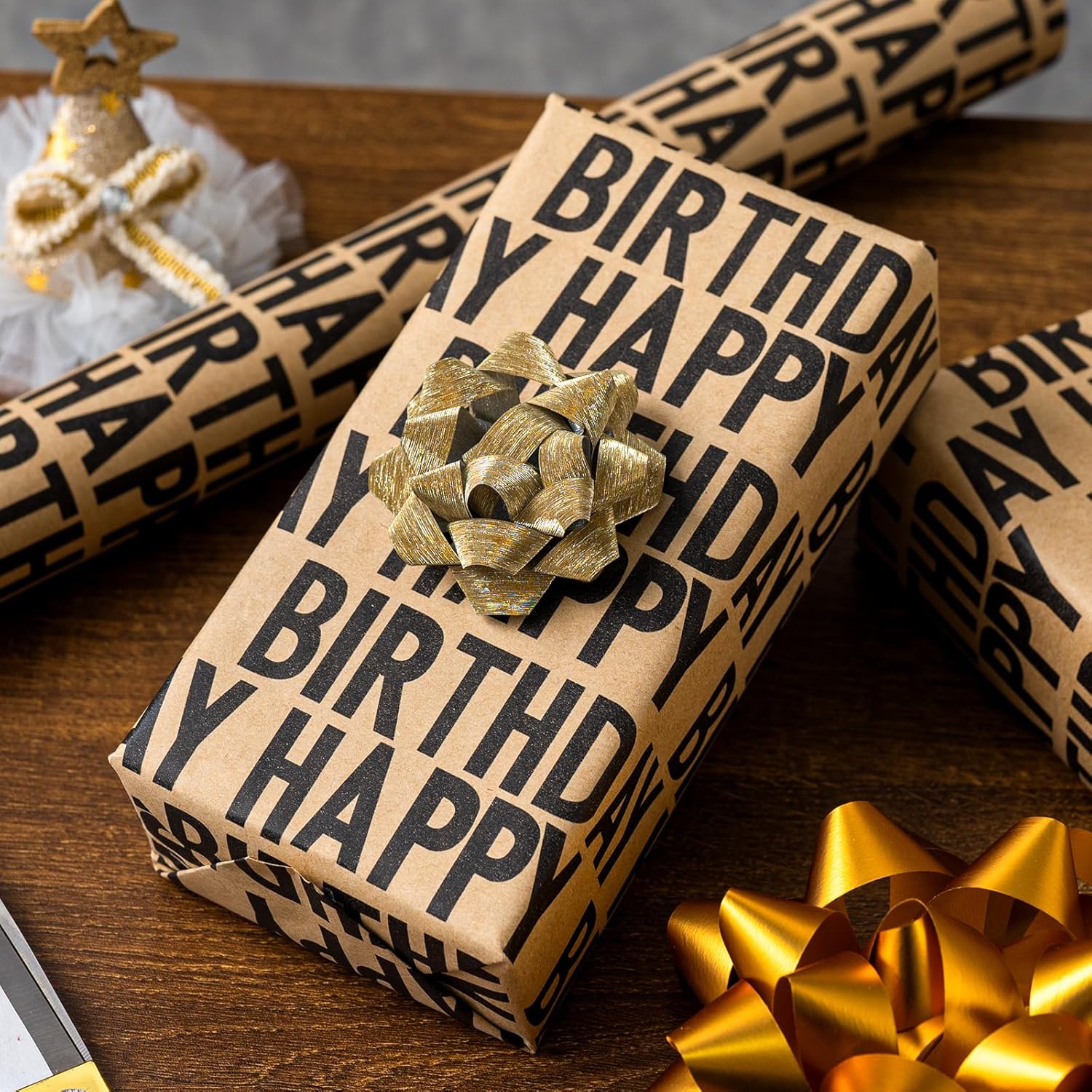 Birthday Wrapping Paper Rroll, Happy Birthday Kraft Gift Wrap For Boys Girls Men Women 17 In X 33 Ft