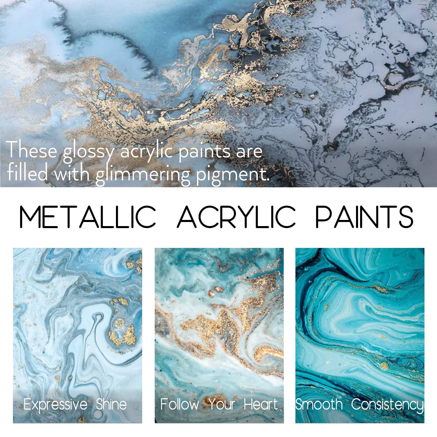Metallic Acrylic Paint Set Of Premium 24 Colors With 12 Brushes?Professional Grade Metallic Paints With Bottles (2Fl Oz 60Ml), Rich Pigments Of Non Fading And Toxic Paints For Artist Hobby Painters