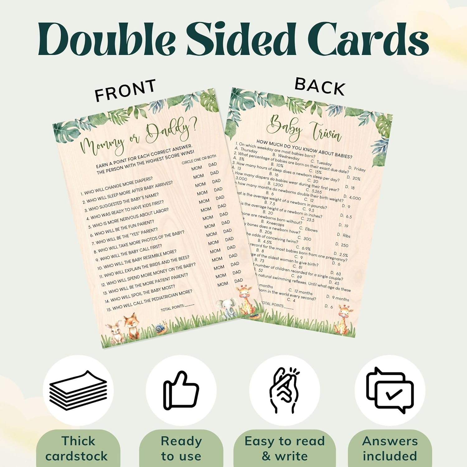 Woodland Baby Shower Games For Boy - Forest Baby Shower Bingo Game For 25 Guests, Fun Mommy Or Daddy Game Trivia Woodland Theme Babies Showers Decorations Ideas