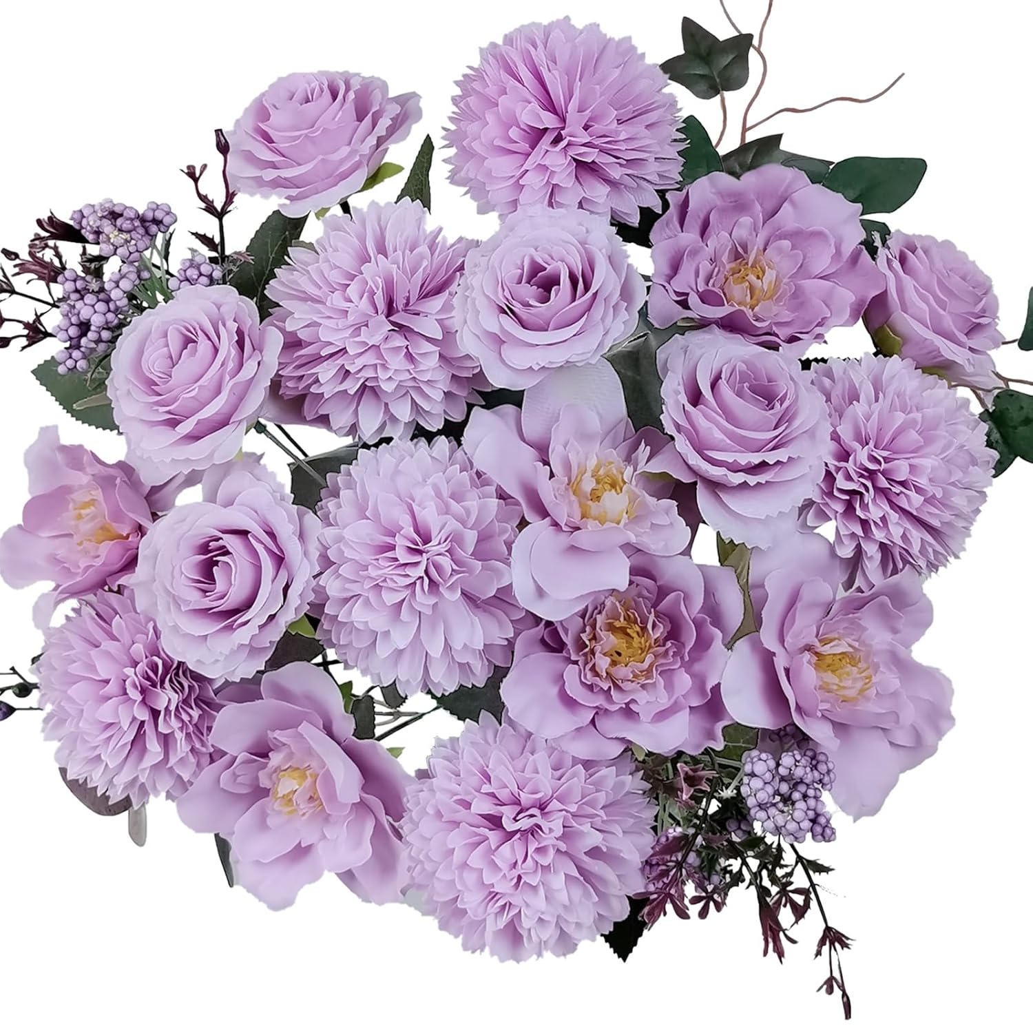Premium Purple Artificial Flowers Bouquet, Silk Fake Flower Decoration, Faux Floral Arrangements For Wedding Bridal Bouquets And Home Table Centerpieces Décor