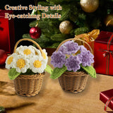 Handmade Crochet Flowers Basket – Positive Crochet Plant Arrangement, Fake Flowers Bouquet For Office Desk, Cool Gifts For Coworkers, Cute Desk Decor, Feel Better Gifts For Women (Purple)
