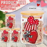 3Pcs Valentine' S Day Glass Storage Jars Red Stripe Polka Dot Heart Clear Canisters Set With Airtight Lid For Wedding Home Kitchen Countertop Decor