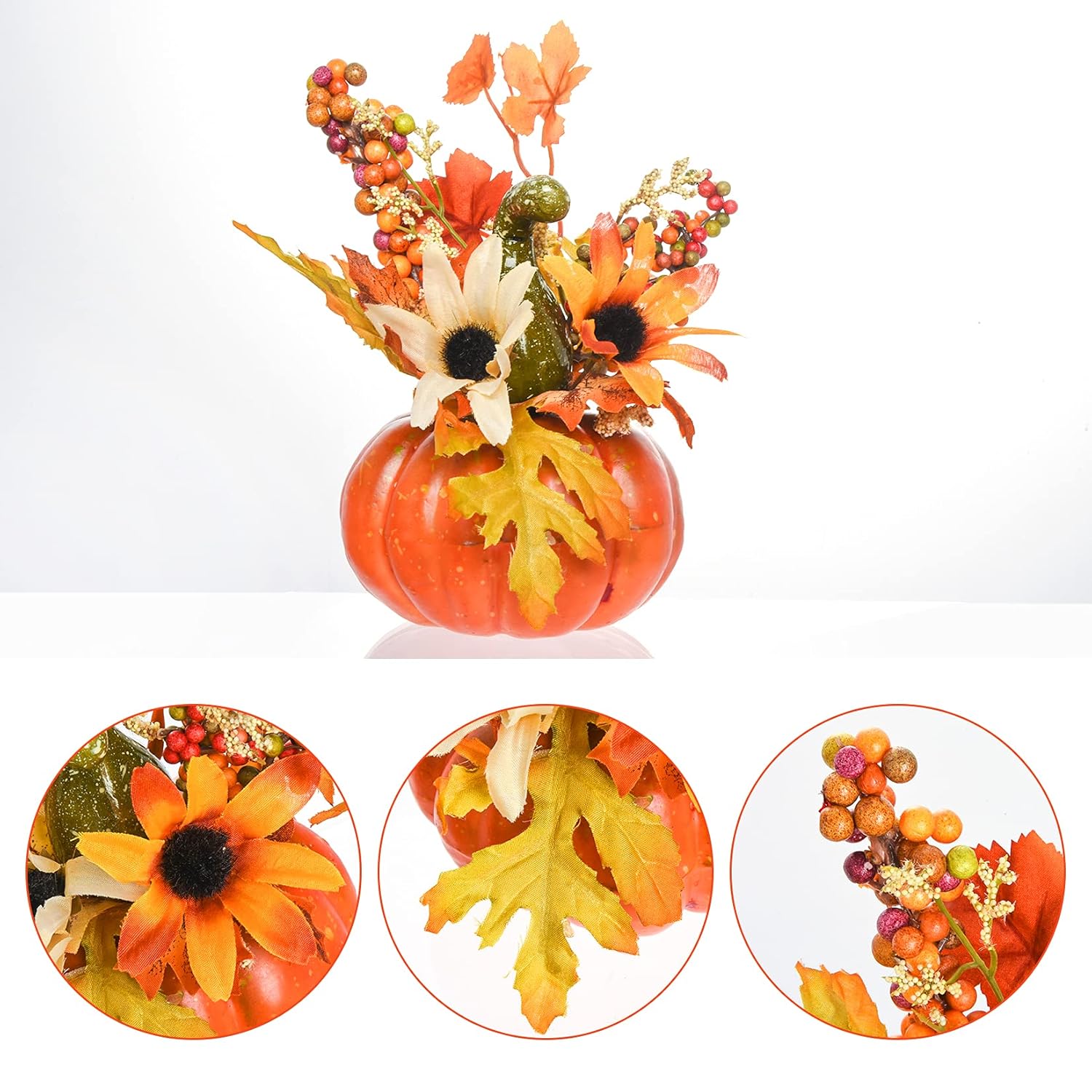 Mini Artificial Pumpkin With Flower And Maple Leaf Outdoor Halloween Autumn Thanksgiving Tables Centerpieces Decorations