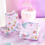 Birthday Floral & High-Heels Wrapping Paper Roll For Girls Women, Happy Birthday Text, Flower, Elegant High-Heeled Shoes, Metallic Foil Gift Wrap, Cut Lines, 17 Inches X 16.4 Feet