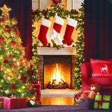 Christmas Fireplace Door Cover Banner With Stockings & Sign - Photo Booth Prop Background For Holidays Indoor/Outdoor