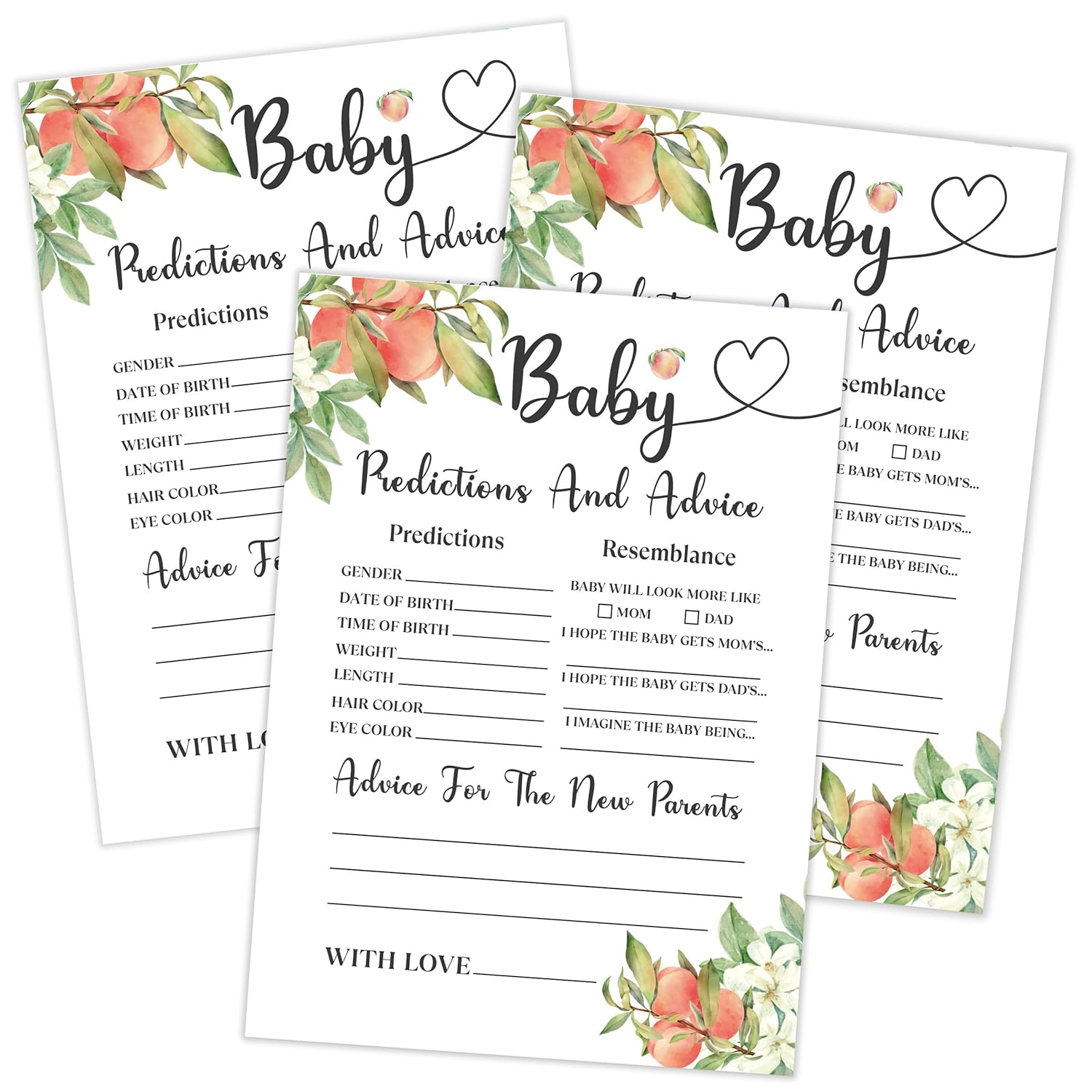 White Floral Peach Baby Predictions And Advice Cards, Baby Shower Game, Pack Of 30 Game Cards, Gender Neutral Boy Or Girl, Fun Baby Game And Activity - Fa36