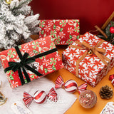 Christmas Wrapping Paper Mini Roll Reversible Red Christmas Candy And Bow Gift Wrapping Paper Rolls Holiday Presents Decoration-17 Inch X 33 Feet
