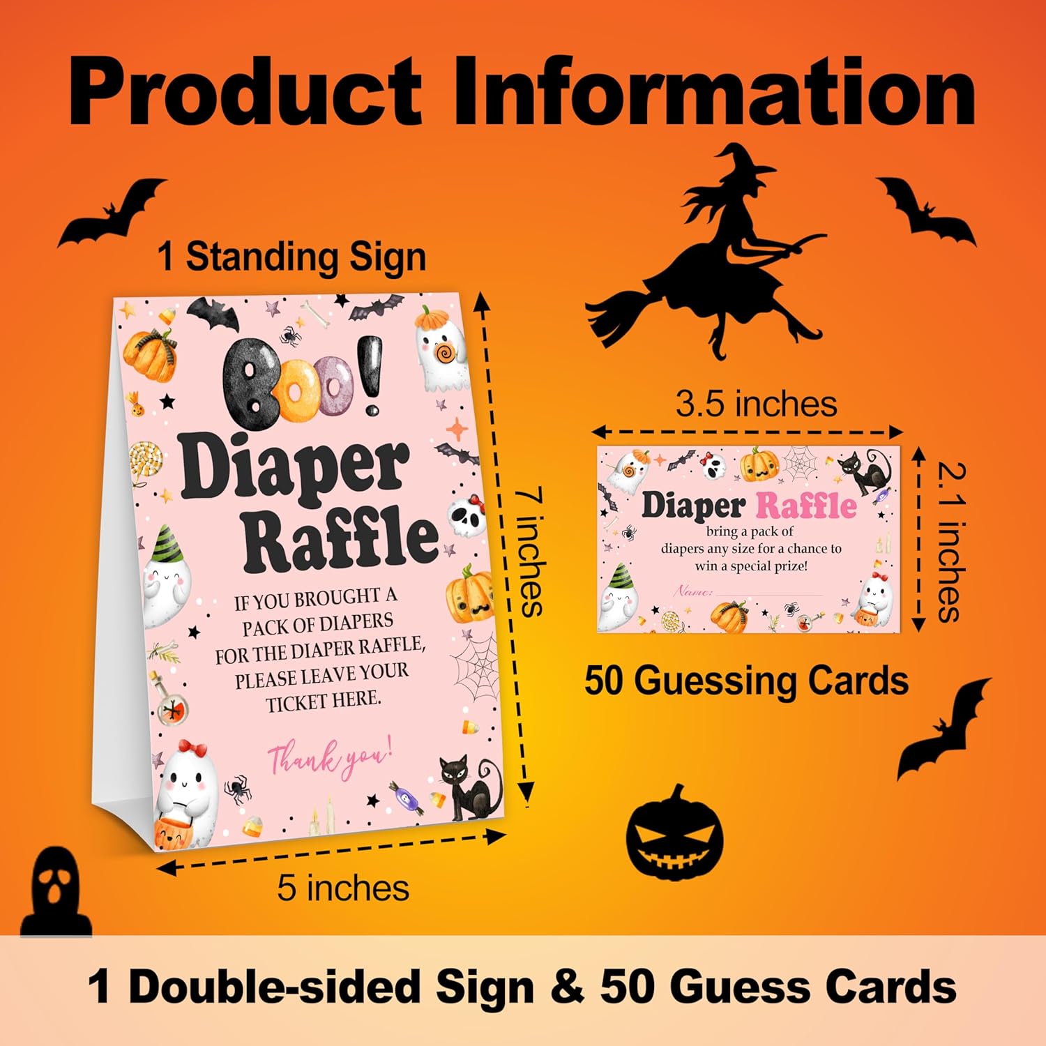 Halloween Baby Shower Games - 50 Diaper Raffle Tickets + 1 Self-Standing Sign - Diaper Raffle Party Game Sets For Baby Announcement Gender Reveal Decorations - B07