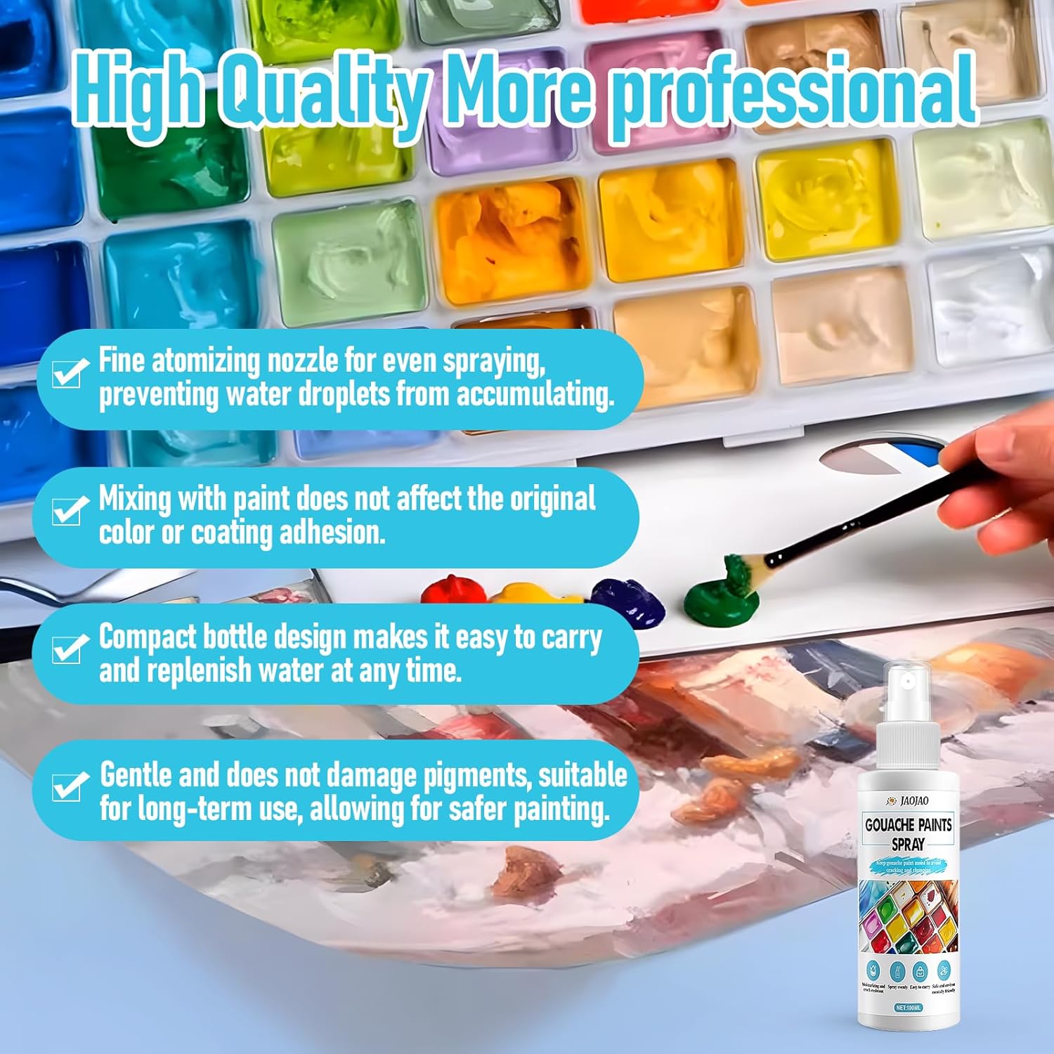 Gouache Spray, Gouache Bottle Wetting Spray Moisturizing Color Protection Preventing Cracking Art Supplies For Professionals Sketching Outdoors Long Hours Of Painting, 100Ml