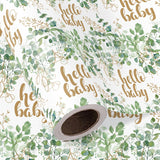 Neutral Baby Shower Wrapping Paper - Mini Roll - 17 Inch X 16.5 Feet - Hello Baby Eucalyptus Sage Green Wrapping Paper For Baby Shower, Baptism Gift Wrap, Kids Birthday