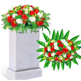 Artificial Cemetery Flowers, Artificial Silk Flower Arrangement ,Artificial Rose Bouquet Grave Memorial Flowers With Headstone Flower Saddle For Gravesite Headstones Decoration (1, Red And White)