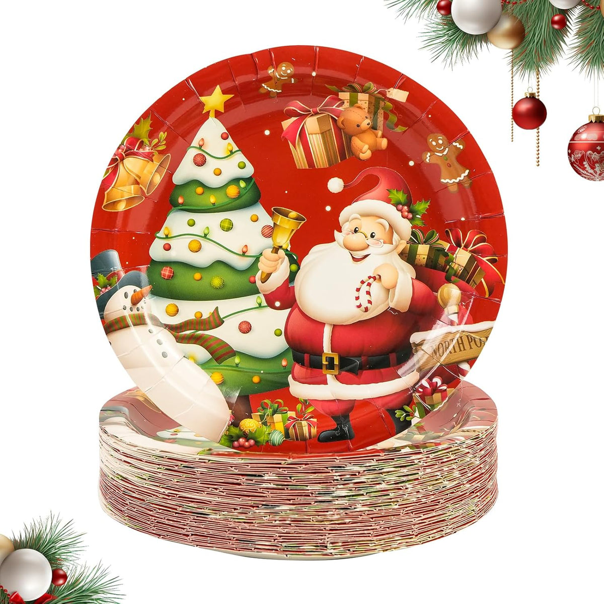 50Pcs Merry Christmas Paper Plates - 7Inch Winter Theme Dessert Plate For Cake Salad Fruit Cartoon Tableware Set Disposable Decoration Supplies For Winter, Christmas Party