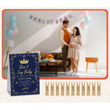 Royal Prince Baby Shower, Don'T Say Baby Game For Baby Shower (One Sign With 50 Mini Clothespins), Crown Navy Gold Theme Baby Shower Decorations, Gender Reveal Game-Dsbb05