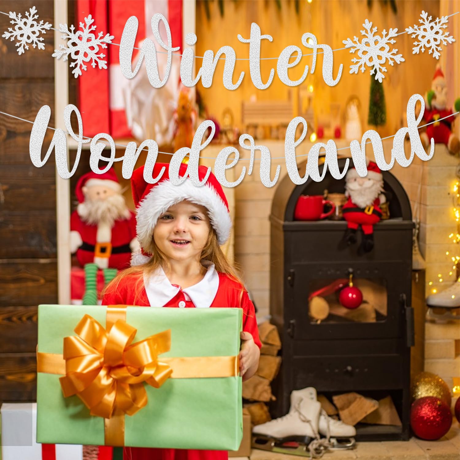 Winter Wonderland Banner, Glittery Snowflake Hanging Swirls, Christmas Decorations Winter Wonderland Garland For Winter New Year Baby Shower Winter Birthday Party Decorations