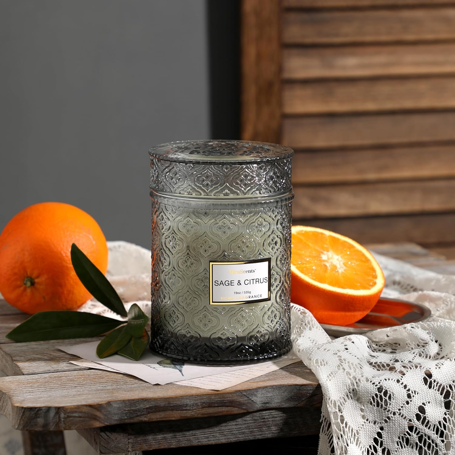 Sage & Citrus Scented Candles, Large Natural Soy Candle, 88 Hours Burning Time, Decorative Candles In Glass, Aromatherapy Candle Gift For Women, 19Oz