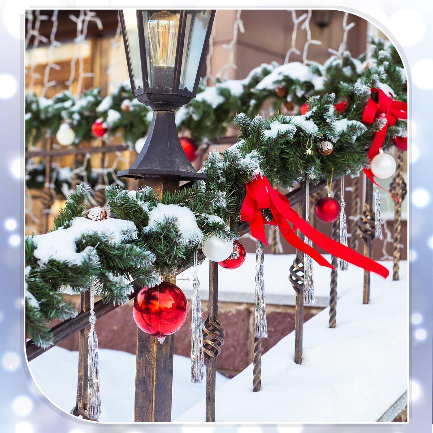 12 Pcs Christmas Tree Tinsel Tassel Ornament Metallic Icicles Tinsel Christmas Decorations Foil Fringe For Xmas Holiday Birthday Anniversary Engagement Party Supplies(Iridescent)