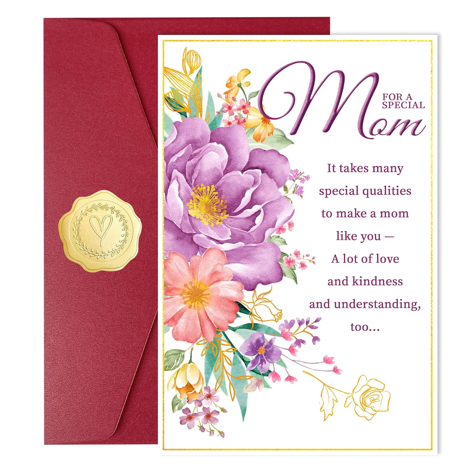 Funny Birthday Card & Gifts For Mom,Purple Flower Happy Birthday Cards Mom From Daughter?Son|Mother'S Day Greeting Cards 5X7 Inch