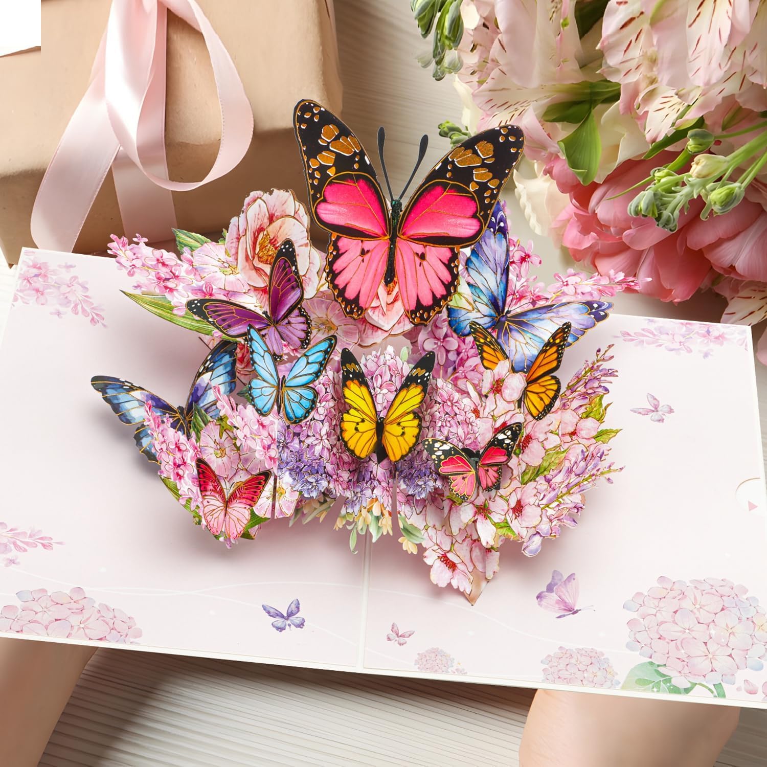 Disco Butterflies Pop-Up 3D Greeting Card With Gold-Embossed Wings&Envelope For Anniversary,Thanksgiving,Mother'S Day,Wedding,Birthday Card For Her,Women,Wife, Mom, Grandma