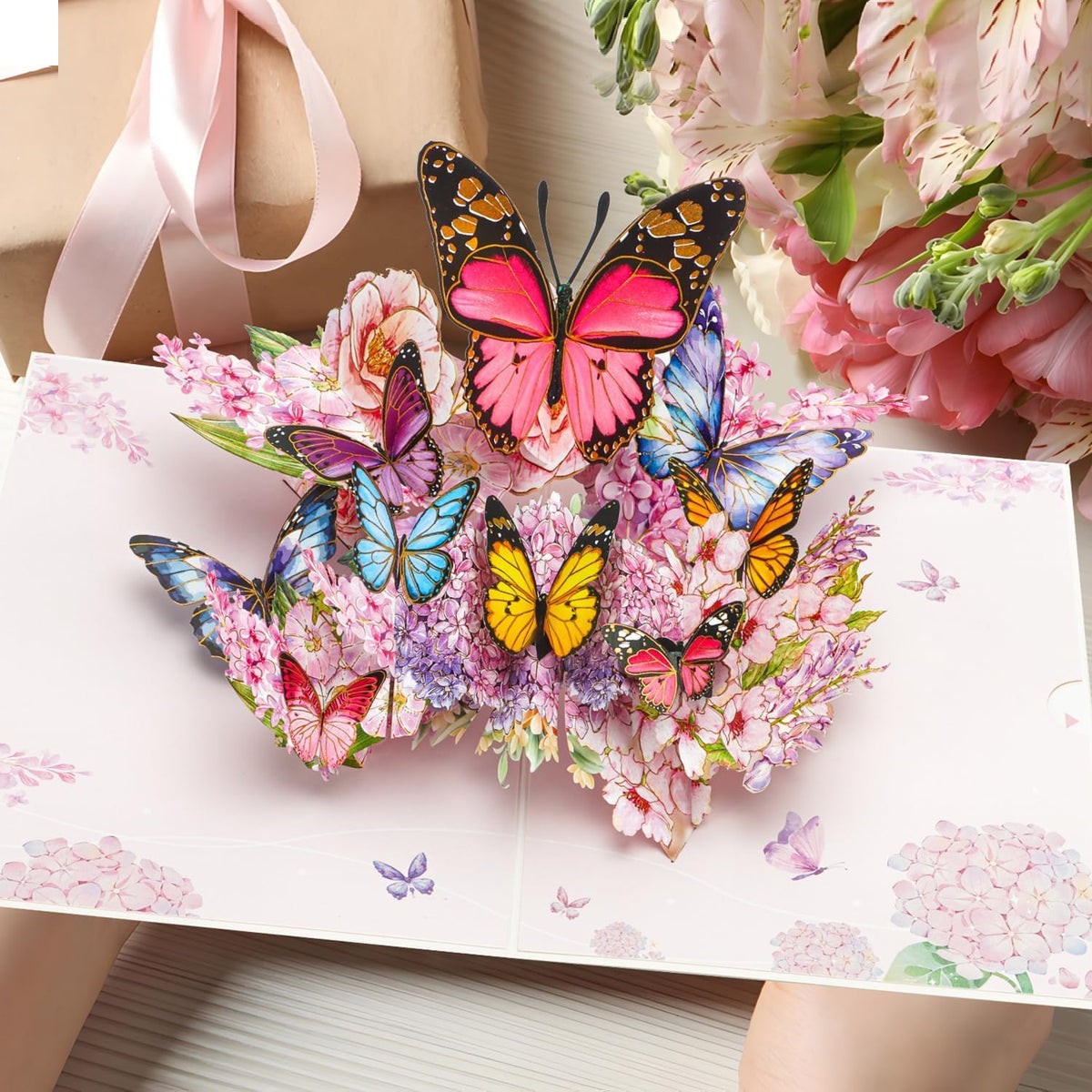 Disco Butterflies Pop-Up 3D Greeting Card With Gold-Embossed Wings&Envelope For Anniversary,Thanksgiving,Mother'S Day,Wedding,Birthday Card For Her,Women,Wife, Mom, Grandma