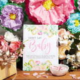 Don'T Say Baby Shower Game Sign - 8 X 10 In, 60 Pink Clothespins & Floral Design For Baby Shower Games For Girl