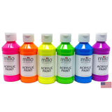milo Fluorescent Acrylic Paint Set of 6 Colors | 4 oz Bottles | Student Neon Colors Acrylics Painting Pack | Made in the USA | Non-Toxic Art & Craft Paints for Artists, Kids, & Hobby Painters