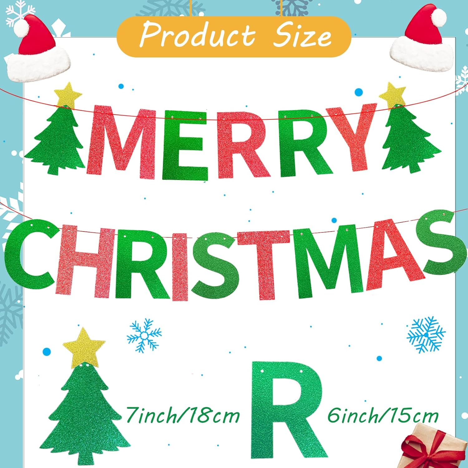 Merry Christmas Party Banner, Glitter Red And Green Letter Garland With Christmas Tree Cutouts, Fun Wall Hanging Decoration For Holiday Office Home Party Supplies, And Xmas Festival Decor