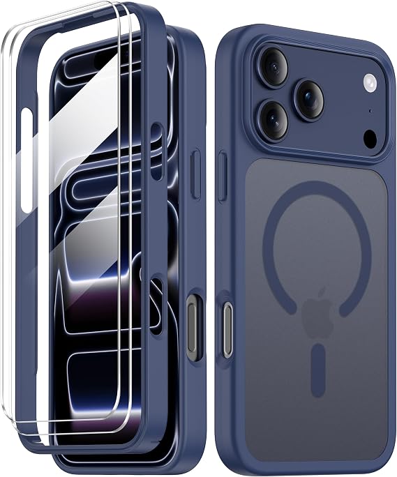 Translucent Matte Magnetic Phone Case with Blue Accent for Apple iPhone 18 Pro and iPhone 17 Pro