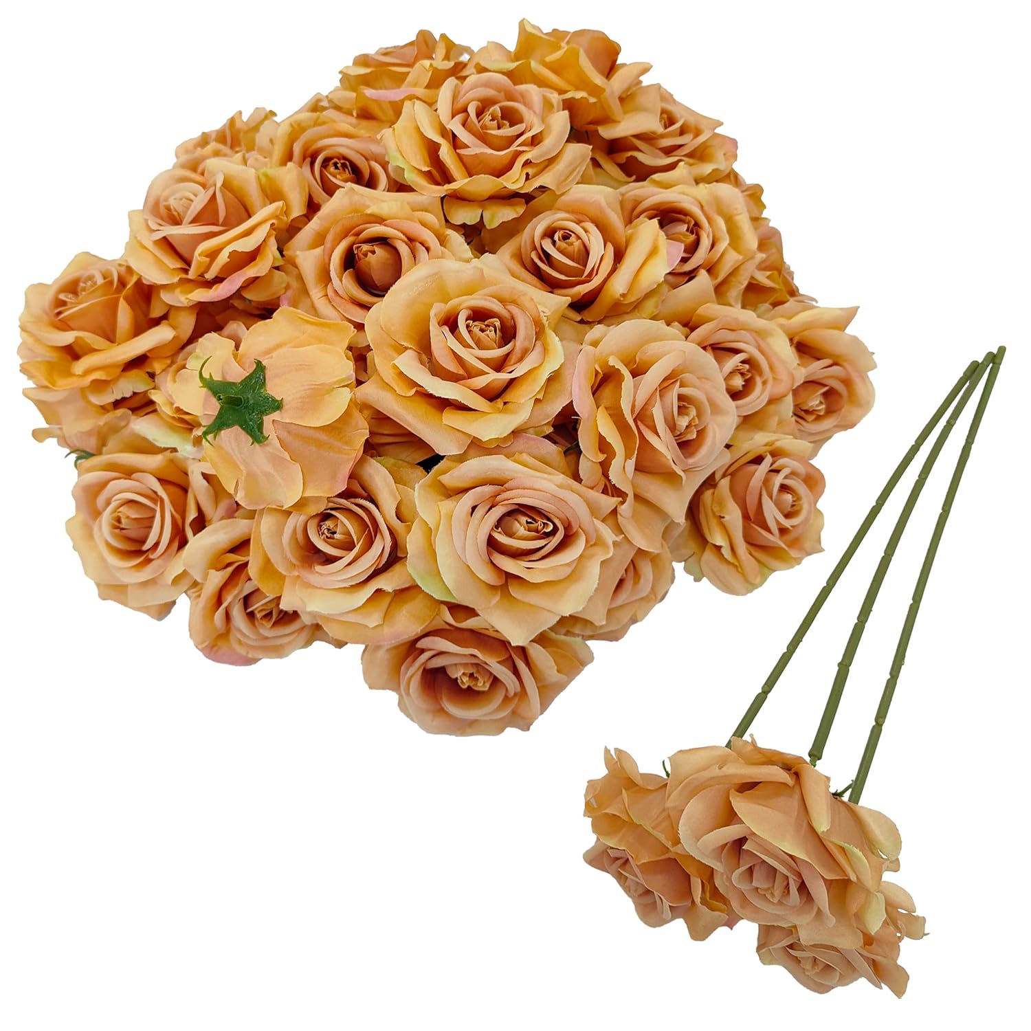 Artificial Satin Rose Flower Heads,48 Pcs Silk Rose Heads With Stems,3.3'' Rose Artificial Flowers Bulk,Artificial Rose Flower Heads For Diy Crafts Bouquet (48, Toffee)
