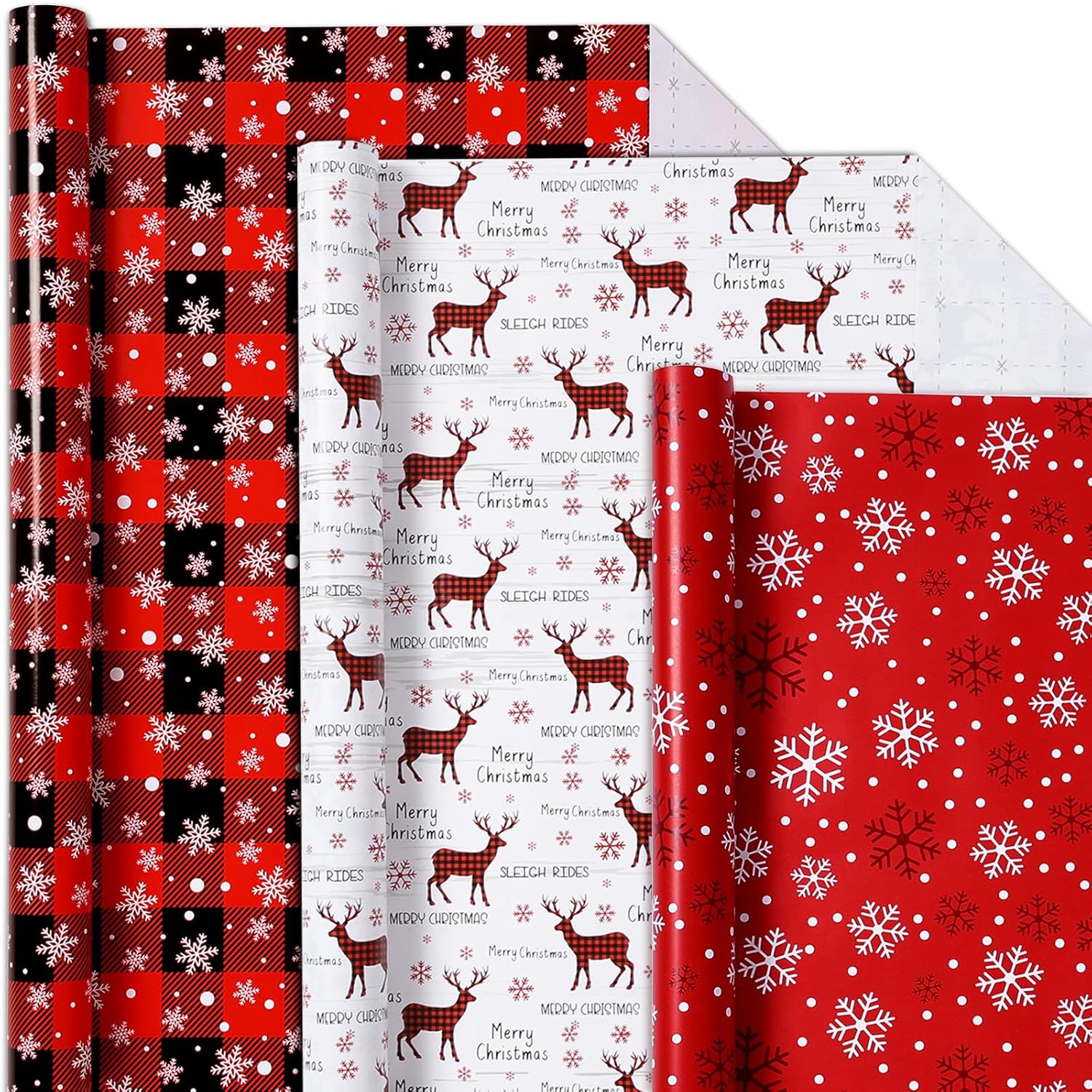 Christmas Wrapping Paper Roll - Red White Black Buffalo Plaid Gift Wrapping Paper For Xmas,Birthday,Seasonal Winter Holiday Party - 3 Mini Roll -17In X 120In Per Roll(42.3 Sqft)