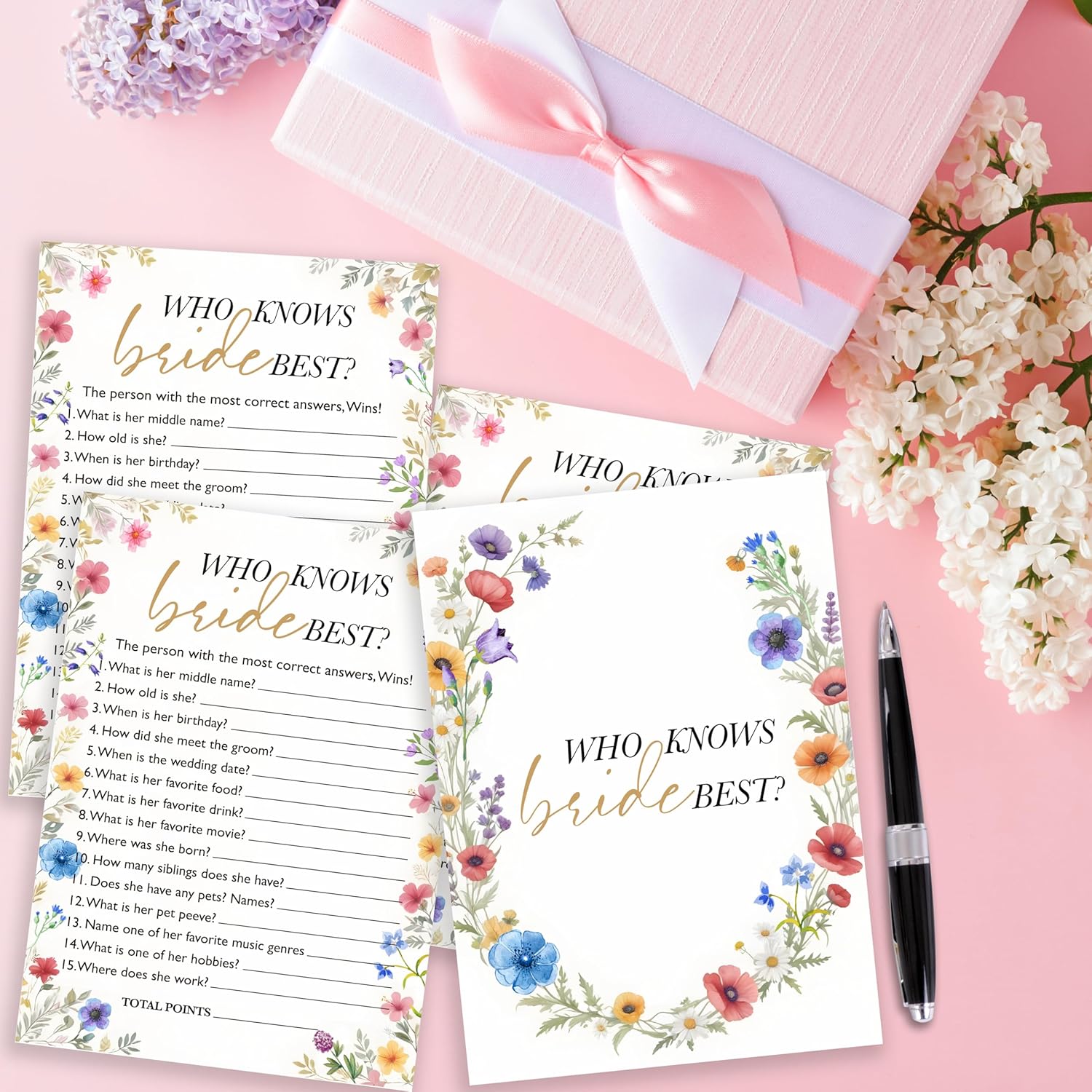 Wildflowers Wedding Games Cards, Who Knows Bride Best Games, Spring Flowers Theme Bridal Shower Game, Bachelorette Party Supplies Engagement Party Favors, Boho Bridal Shower Decorations -06