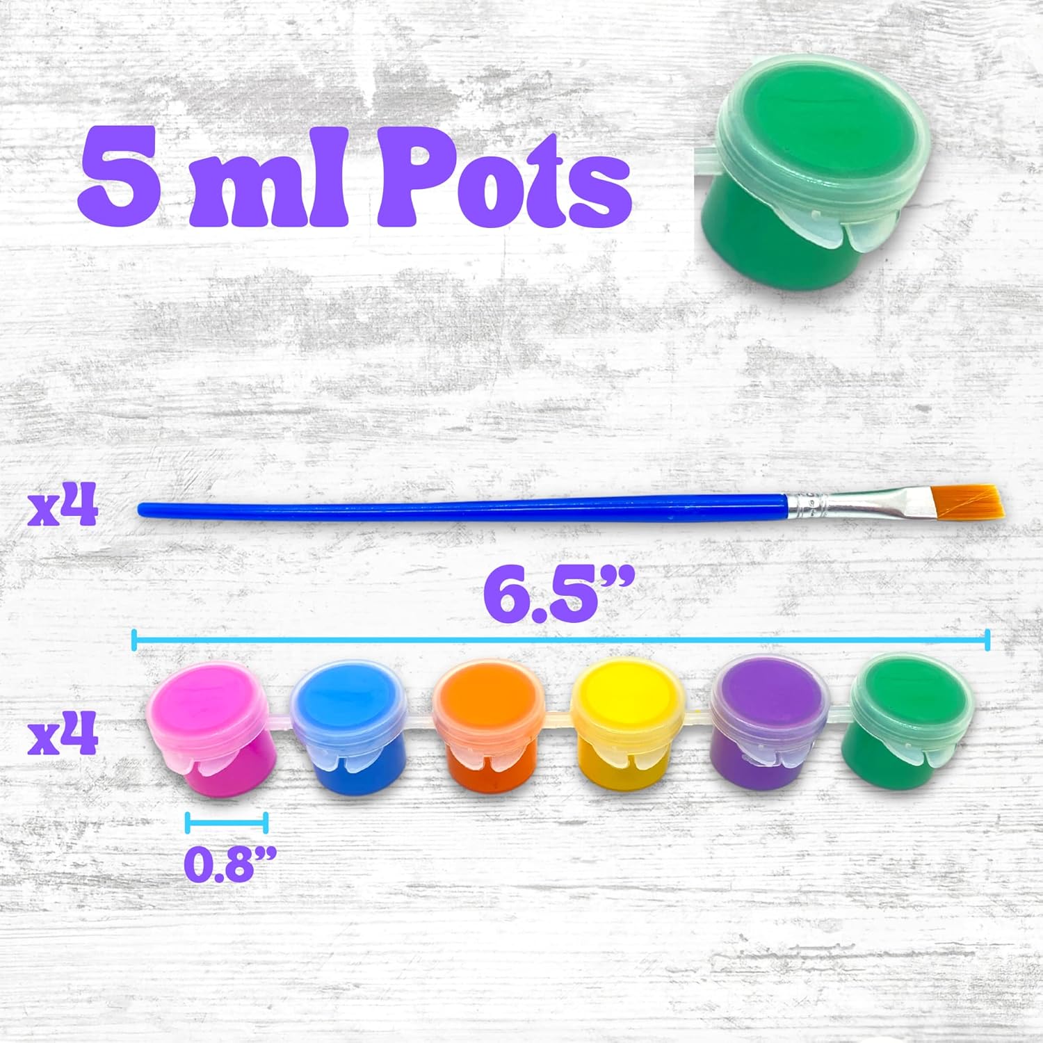 [4 Pack] Washable Acrylic Paint Pots With Brush – Set Of 4 With 6 Colors Each – Tropical & Primary Shades – Great For Kids Arts & Crafts