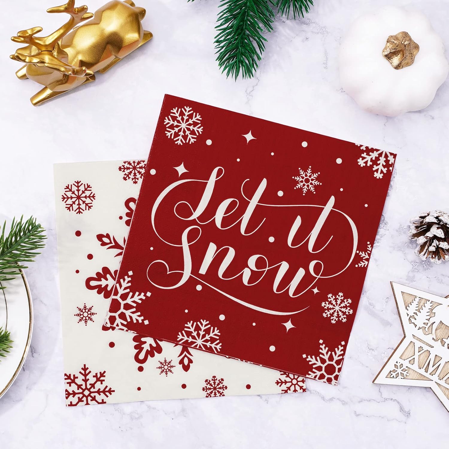 80 Pack Winter Napkins 6.5 X 6.5 Inch Christmas Red White Snowflake Disposable Napkins Winter Dinner Napkins Holiday Paper Napkins For Xmas Winter Birthday Party Decoration, 2 Design