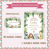 Jungle Safari Baby Shower Game, Guess How Many Candies Are In The Jar, Pack Of 1 Sign And 50 Guessing Cards, Baby Shower Decoration, Gender Neutral - 03