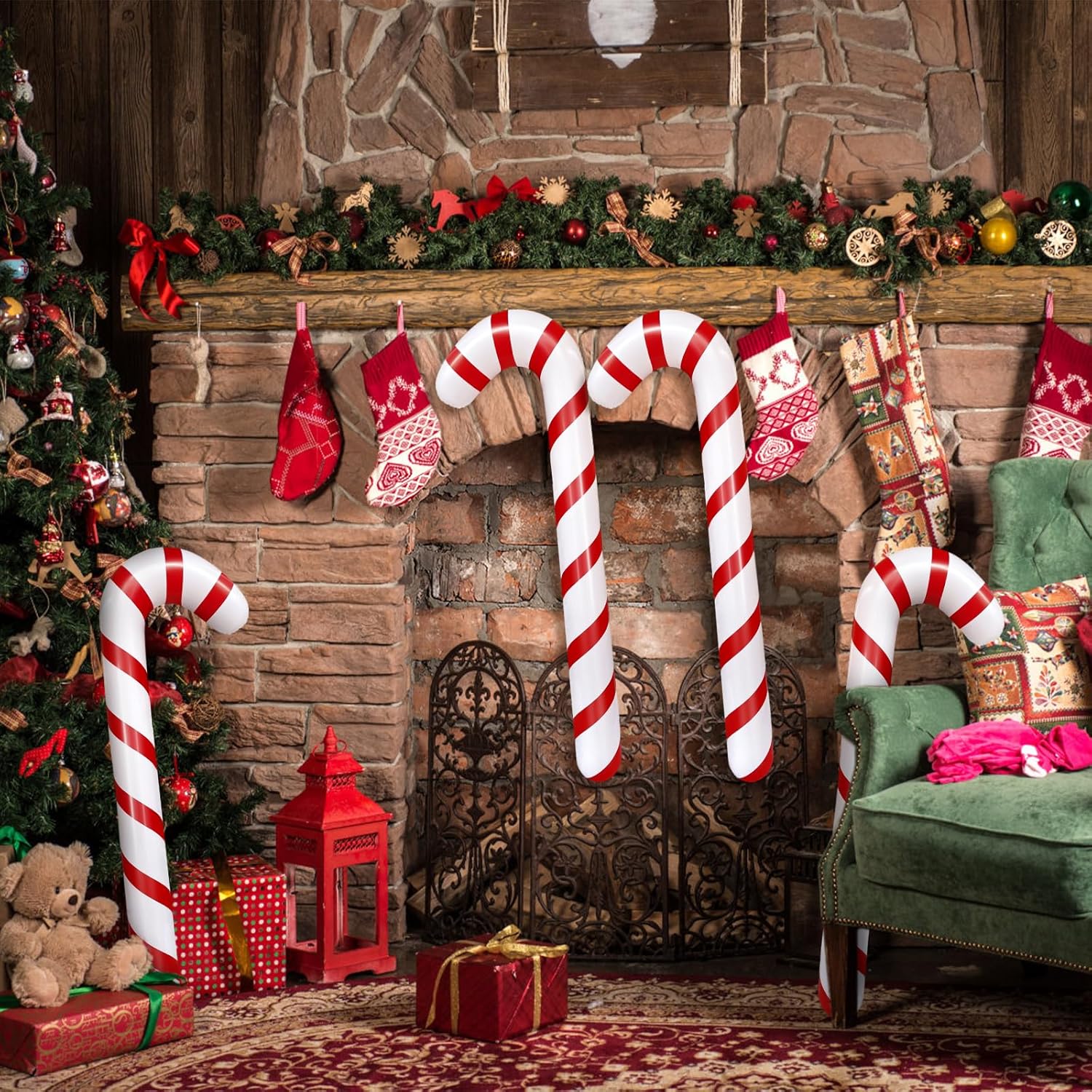 12Pcs Inflatable Candy Canes For Christmas Decorations,35 Inch Candy Sticks Balloon,Large Candy Canes Balloons For Xmas