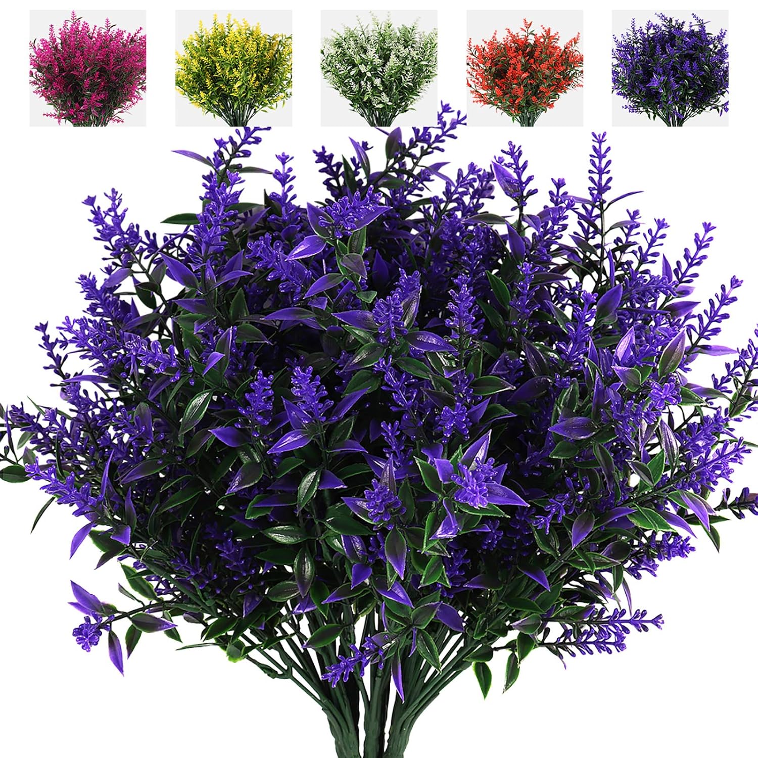 Artificial Greenery Lavender Fake Shrubs Flowers 8 Bundles Uv Resistant Hanging Planter Flora Fence Indoor Outside Decor Wedding Table Flowers Arrangement Bouquet Filler (Purple)