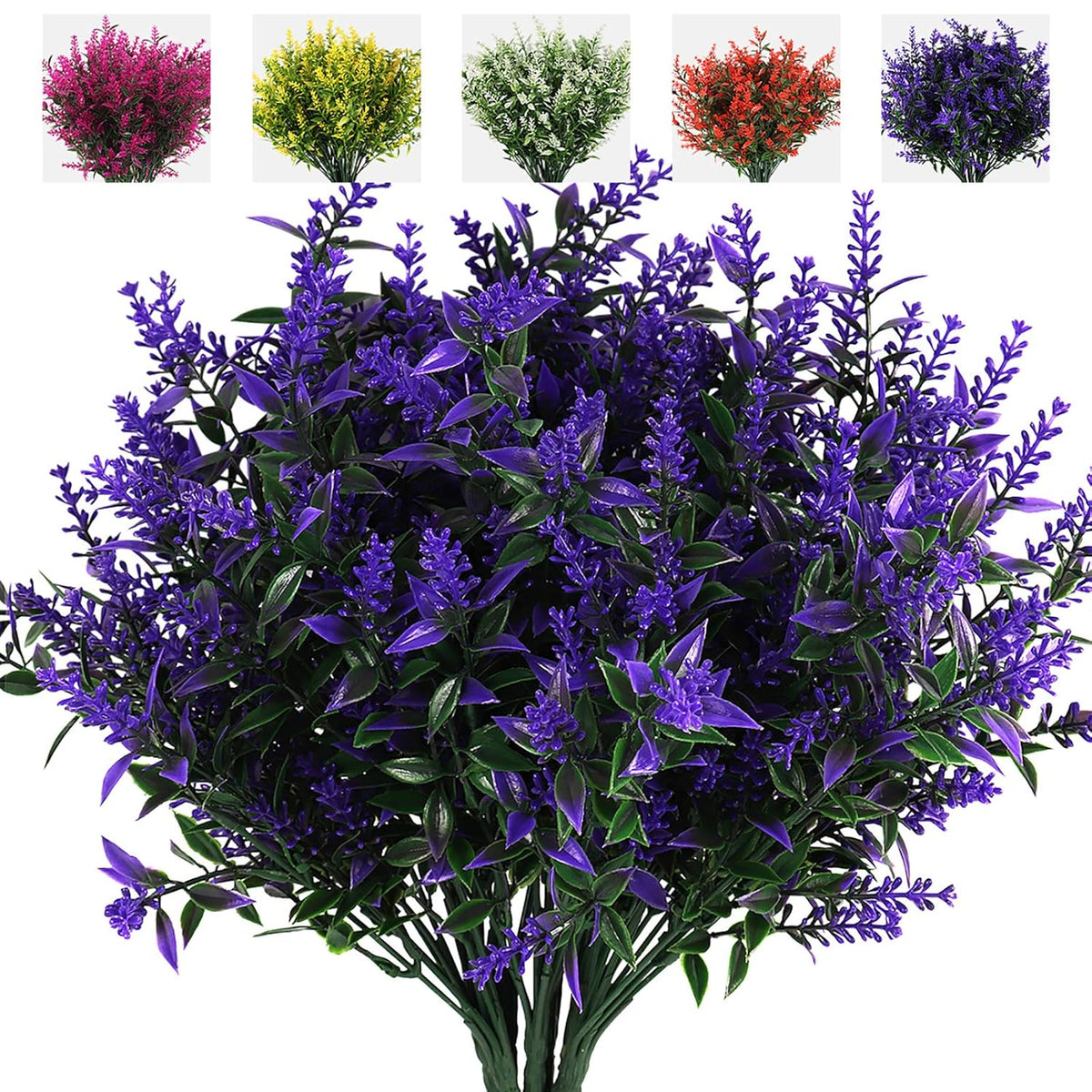 Artificial Greenery Lavender Fake Shrubs Flowers 8 Bundles Uv Resistant Hanging Planter Flora Fence Indoor Outside Decor Wedding Table Flowers Arrangement Bouquet Filler (Purple)